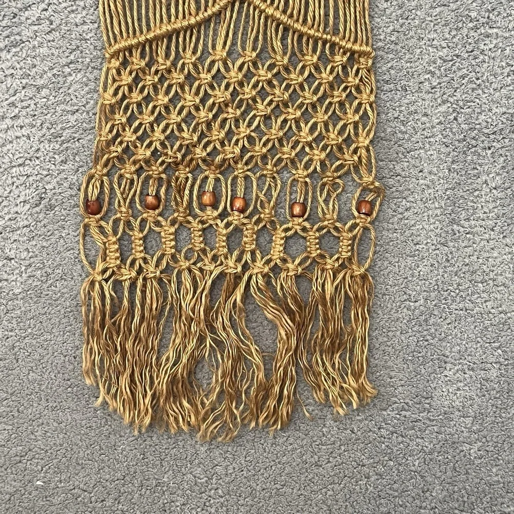 1970s Jute Macrame Wall Hanging Rustic Branch Boho  Handmade 42